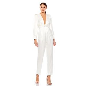 IEENA Mac Duggal Long Sleeve Ruched Plunging Neck Jumpsuit